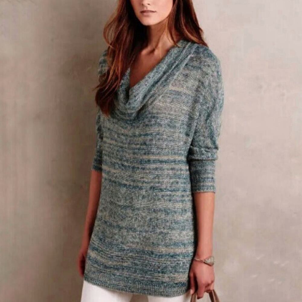 Field & Flower Anthropologie Women's Marled Green Cowl Neck Sweater Size Small